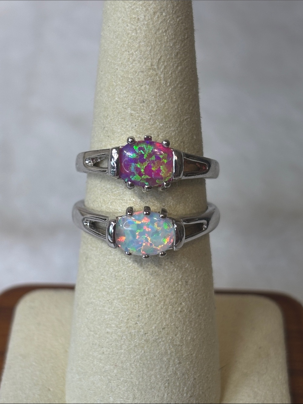 Lab Created Opal Ring 18k White Gold Filled